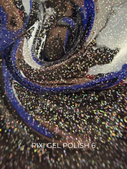 Lakier hybrydowy TOUCH Pixi 06 w czarnej, półprzezroczystej bazie z kolorowym brokatem