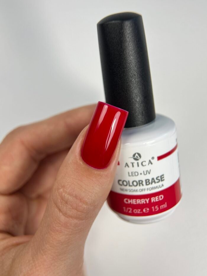 Atica Cherry Red – czerwona kolorowa baza hybrydowa do paznokci, 15 ml - obrazek 2