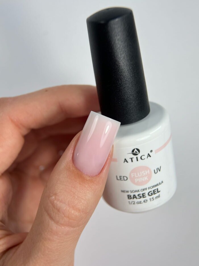Atica Base Gel Flush Pink – jasnoróżowa baza hybrydowa kauczukowa, 15 ml - obrazek 2
