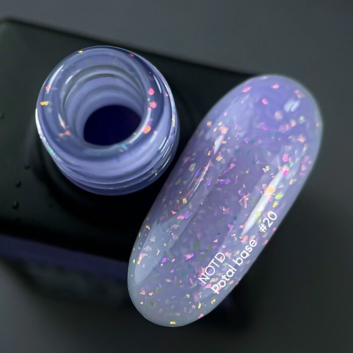NAILSOFTHEDAY Potal Base 20 – jasno-liliowa baza z holograficznymi płatkami, 10 ml - obrazek 2