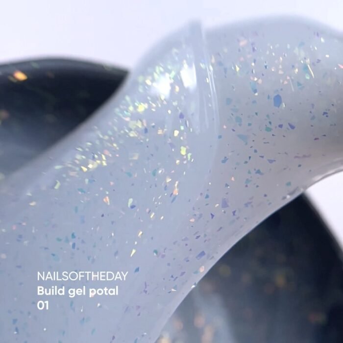 NAILSOFTHEDAY Build gel Potal 01 – mleczny żel budujący z cząstkami folii, 15 ml - obrazek 3