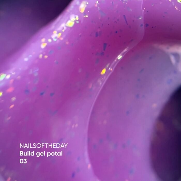 NAILSOFTHEDAY Build gel Potal 03 – różowy żel budujący z cząstkami folii, 15 ml - obrazek 3