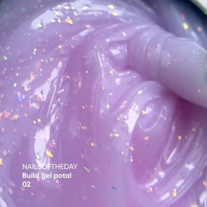 NAILSOFTHEDAY Build gel Potal 02 – jasno-różowy żel budujący z cząstkami folii, 15 ml - obrazek 3