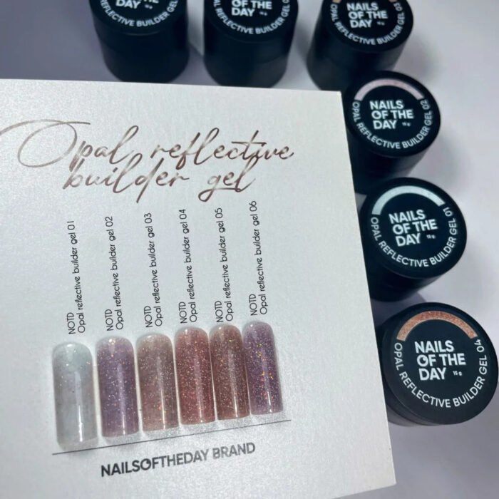 NAILSOFTHEDAY Opal reflective Builder gel 01 – mleczny żel budujący z opalowym połyskiem i drobinką odblaskową, 15 g - obrazek 4
