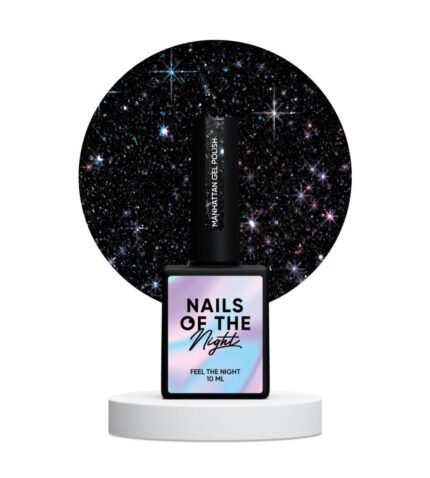 Lakier hybrydowy NAILSOFTHENIGHT Manhattan 10 ml – czarny lakier z holograficzną odblaskową drobinką