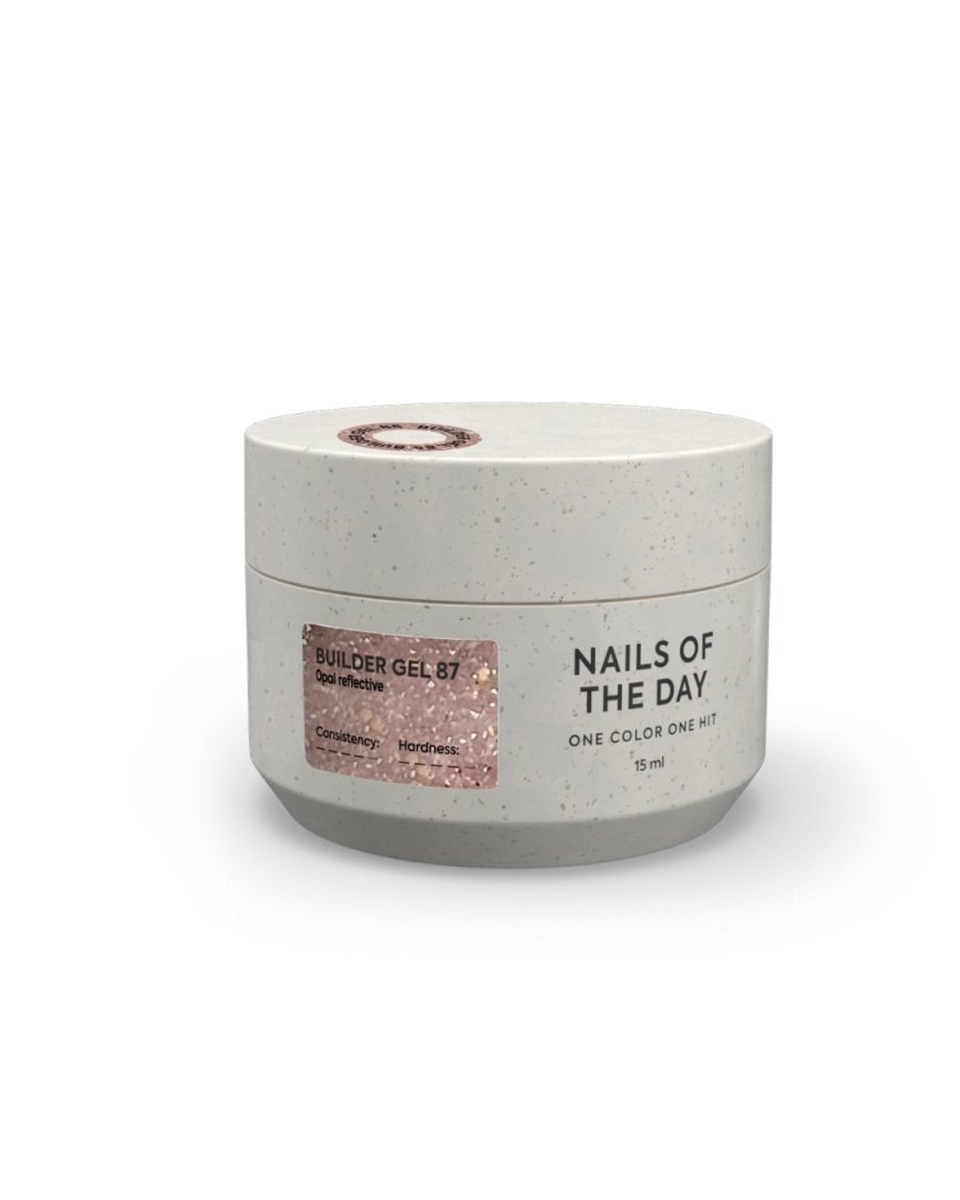 NAILSOFTHEDAY Builder gel 87 – żel budujący NAILSOFTHEDAY Builder gel 87 – chłodno-nudowy żel budujący z opalowym połyskiem i odblaskową drobinką 15 ml