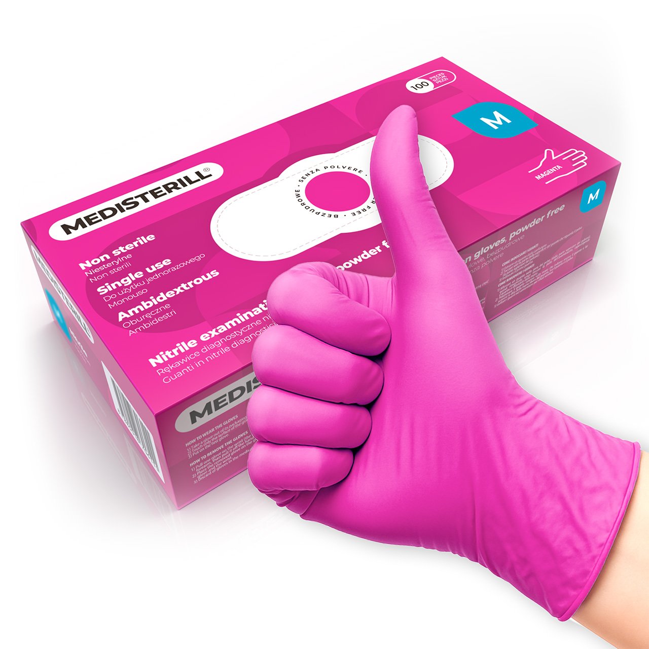 Bezpudrowe rękawiczki nitrylowe Medisterill M Rękawiczki nitrylowe Medisterill magenta rozmiar M 100 szt.