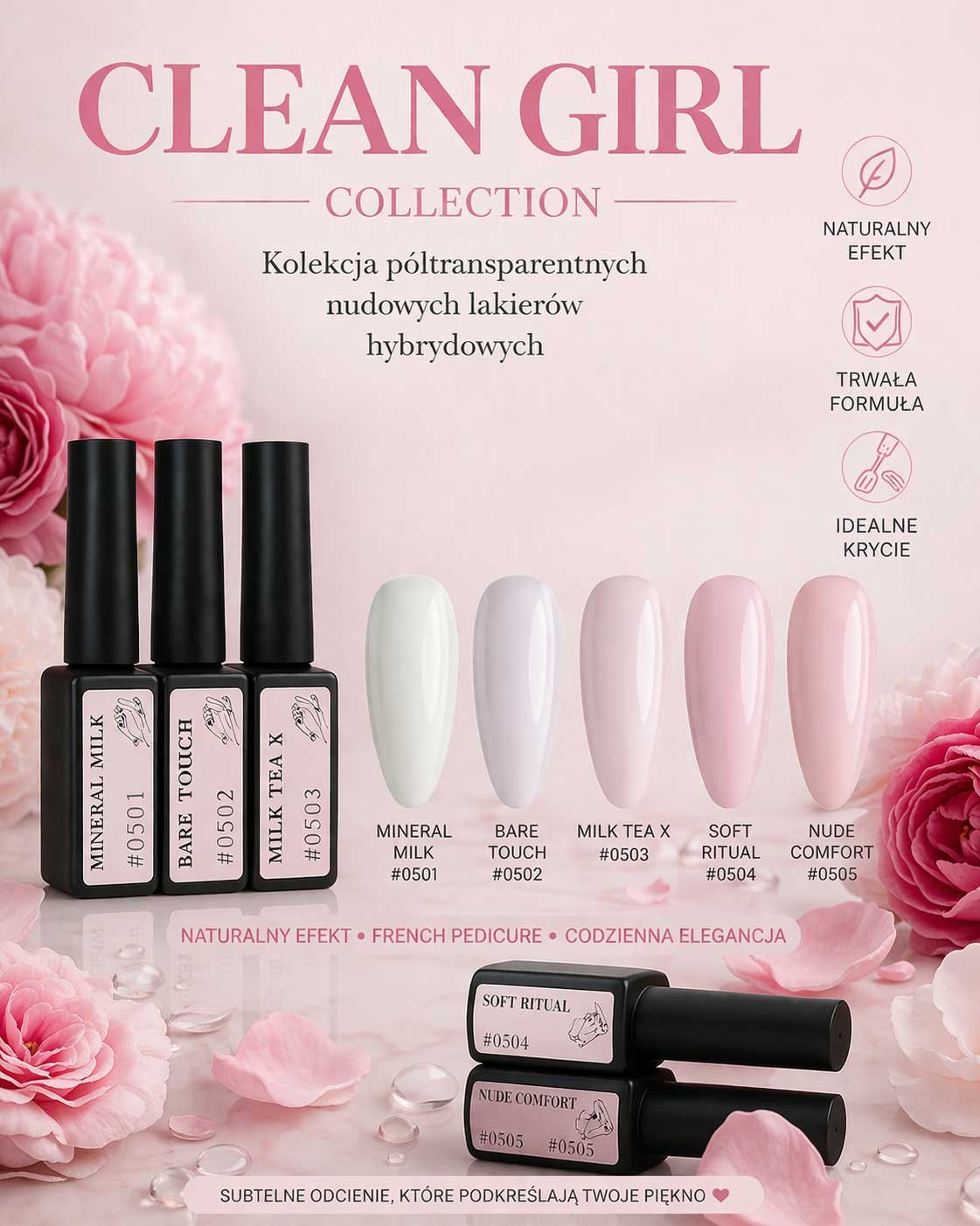 Kolekcja lakierow w odcieniach nude