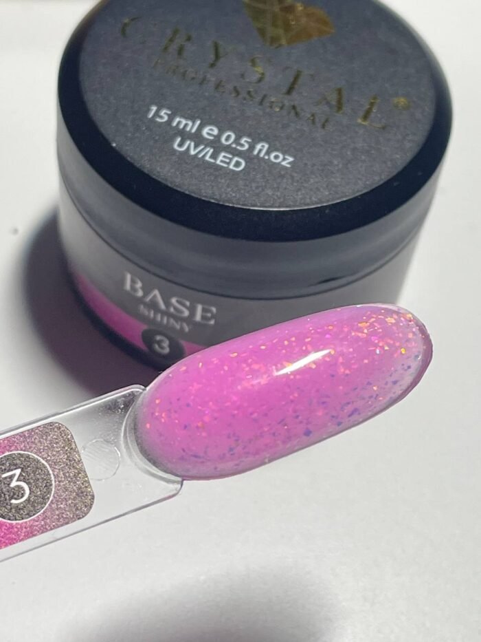 Base Shiny №3 HEMA & TPO Free Crystal Professional – błyszcząca baza z płatkami juki - obrazek 2