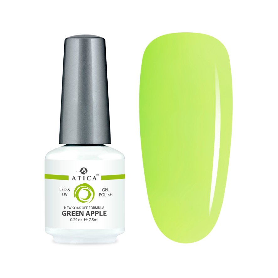 Atica Green Apple – lakier hybrydowy 8 ml Lakier hybrydowy Atica Green Apple 8 ml – zielony kolor do manicure hybrydowego