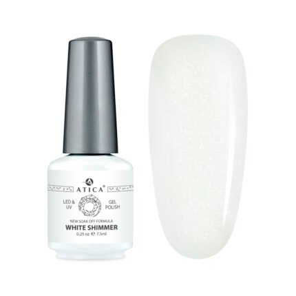 Lakier hybrydowy Atica White Shimmer 8 ml – biały kolor z efektem shimmer do manicure hybrydowego
