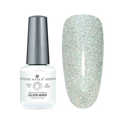 Lakier hybrydowy Atica Silver Wind 8 ml – srebrny kolor z efektem shimmer do manicure hybrydowego