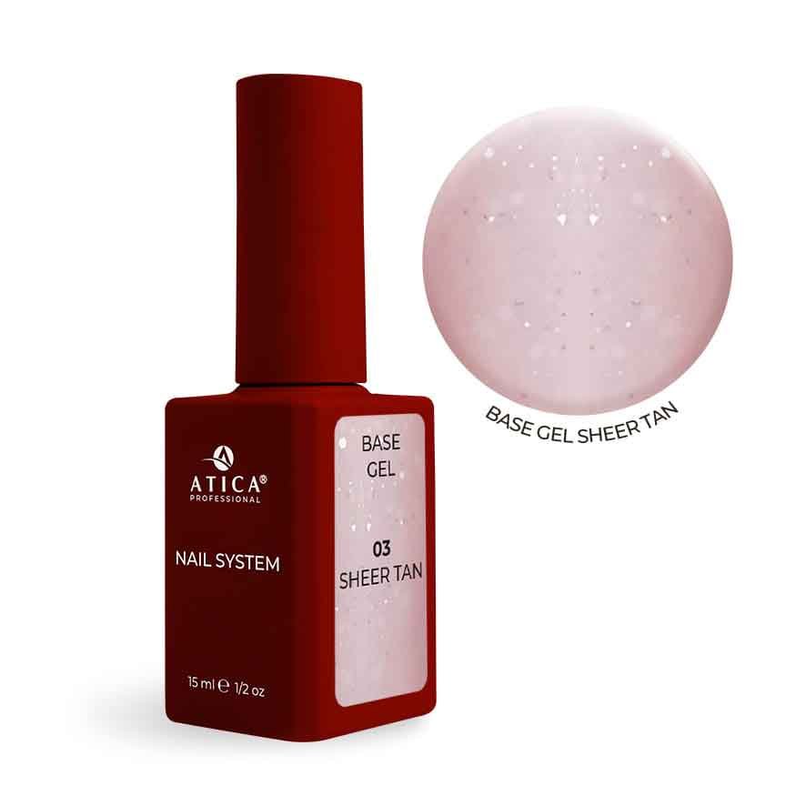 ATICA Base Gel 03 Sheer Tan – baza hybrydowa 15 ml ATICA Base Gel 03 Sheer Tan 15 ml – półtransparentna baza hybrydowa nude do manicure